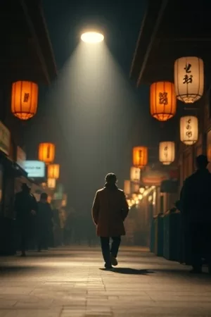 《长夜短讯》海报,深夜电话亭与路灯